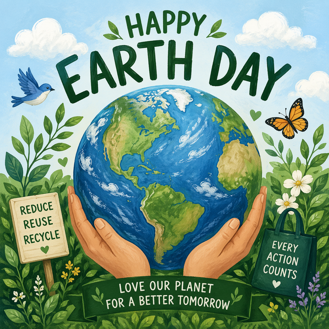Hands cradling a small green plant against an earthy background, representing the connection between personal well-being and caring for the planet