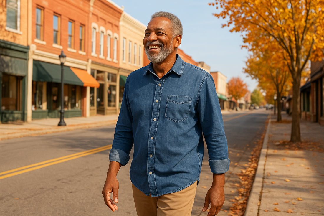 A man sitting peacefully and relaxed in his environment, free from judgment, representing the mindfulness practice of observing without criticism or evaluation
