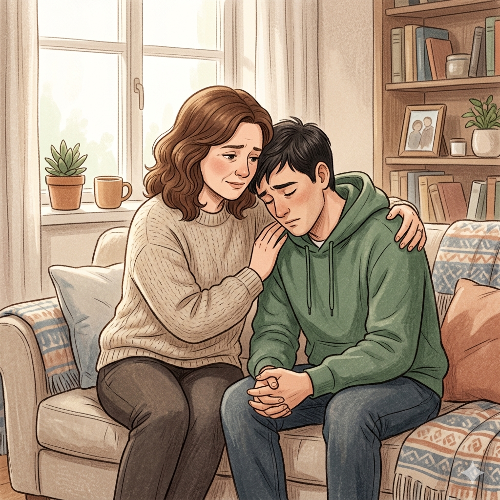 Two people sitting together in quiet presence, representing the practice of holding space with compassion and empathy