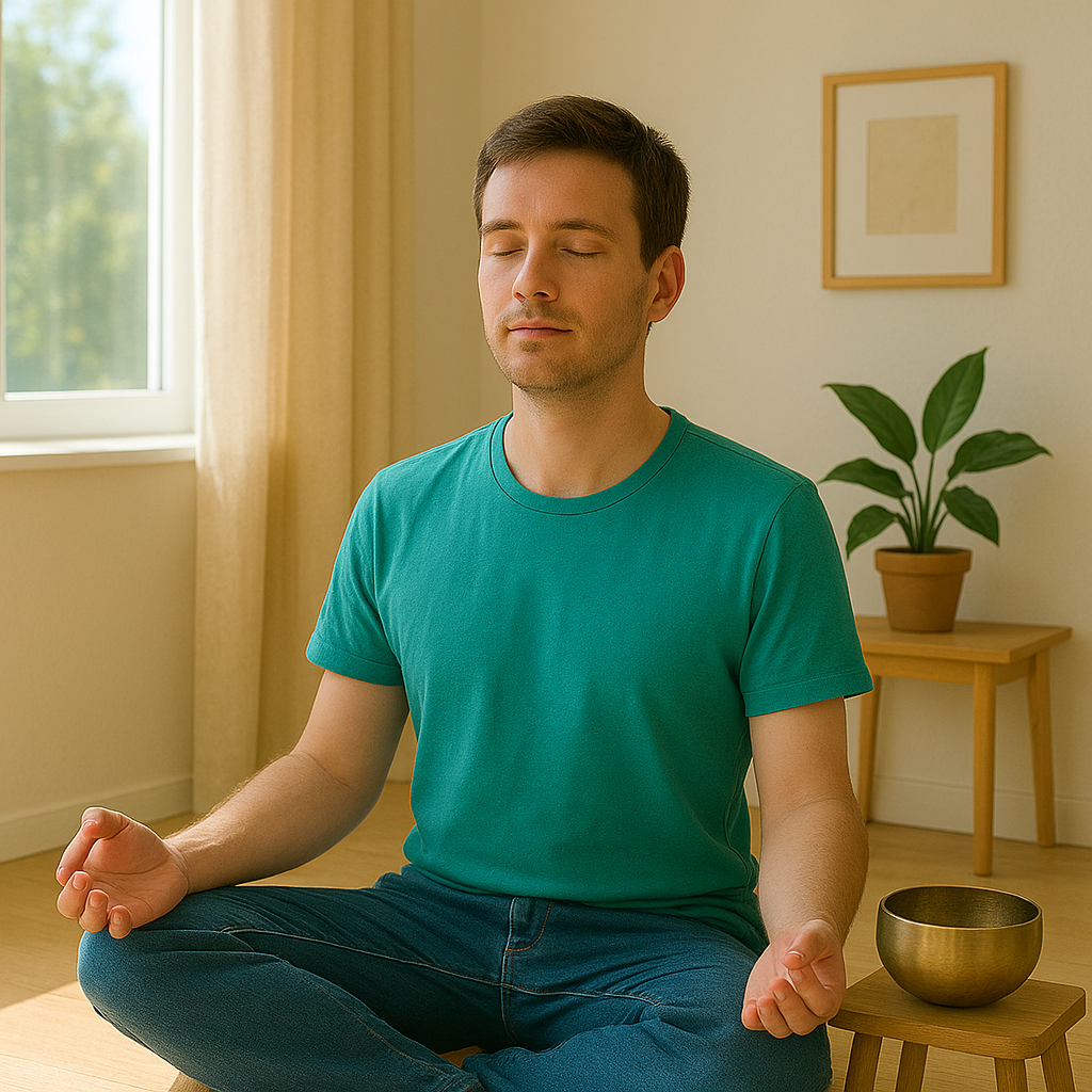 A person meditating in a cross-legged posture in a sunlit room, representing the variety of meditation postures and the importance of finding the right seat