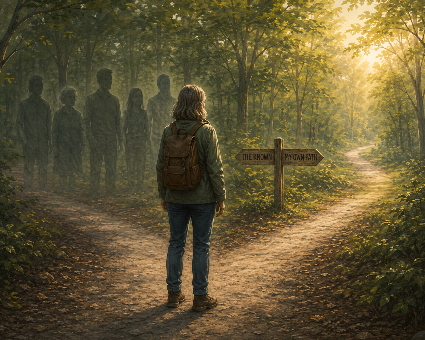 A forest path representing the journey of adulthood, self-trust, and finding one’s own way