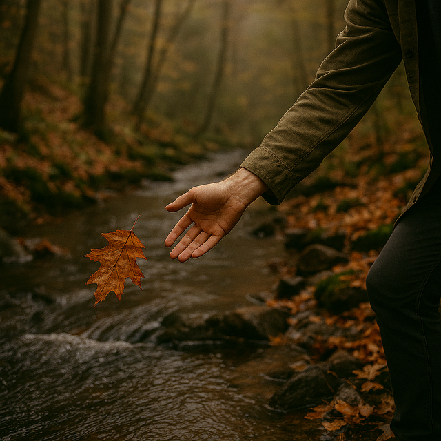 An open hand releasing a leaf into the wind, representing the mindful practice of letting go without losing yourself
